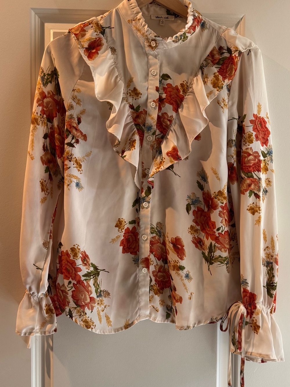 Bleuh Ciel Floral Ruffle Cottagecore Blouse Large Fairy Boho romantic